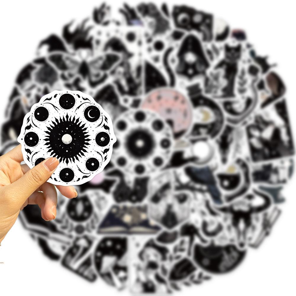 50 Cartoon Black and White Witch Doodle Stickers Decorate Guitar Notebook Suitcase DIY Waterproof