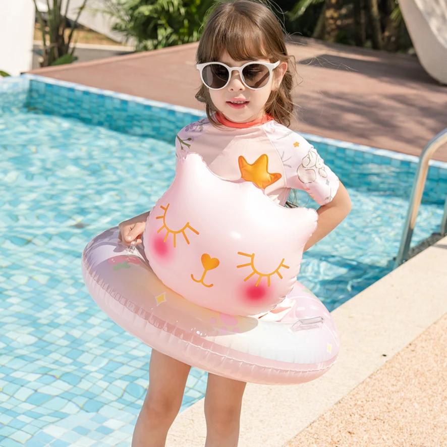Children's Inflatable Toys Swimming Ring Crown Cat Summer Pool Party Inflatable Floating Circle with Handle Water Toys for Kids