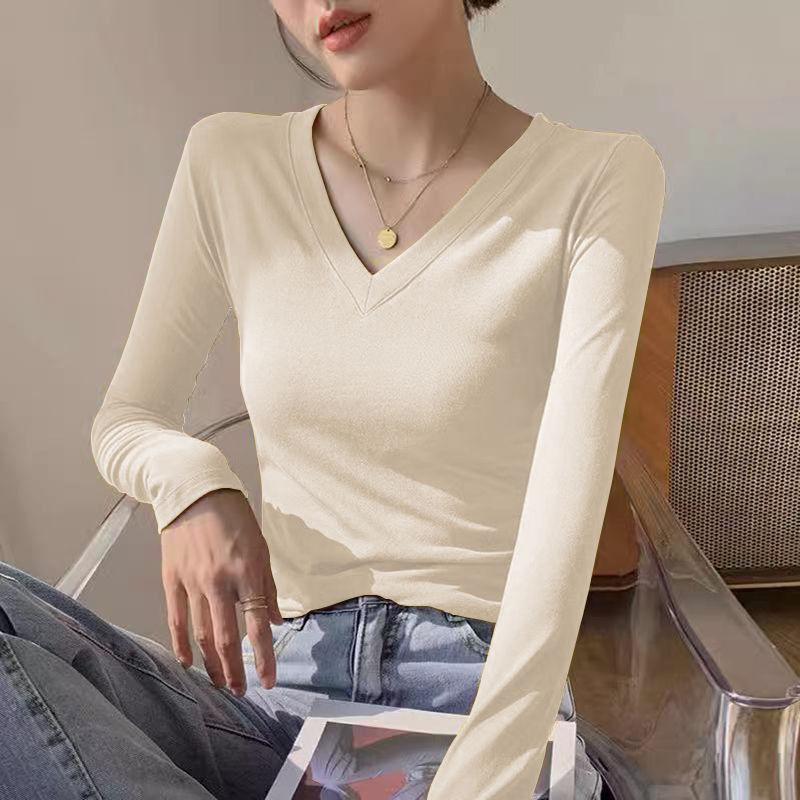 Women S Long Sleeve V Neck Pullover T Shirt Casual Inner Top