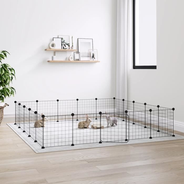 3114019 vidaXL Pet Cage with 20 Panels and Door Black 35x35 Cm