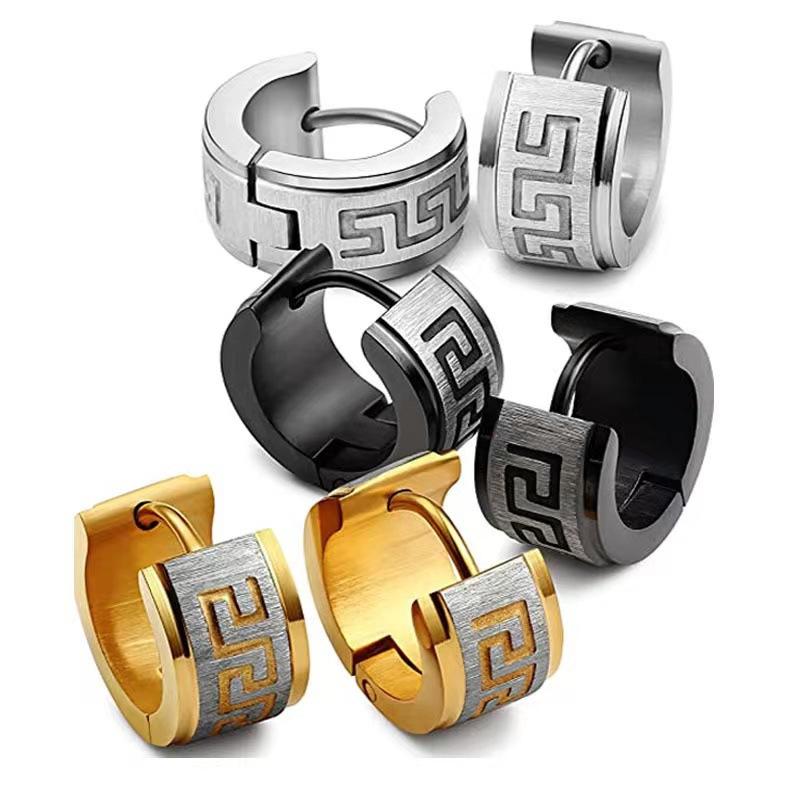 Fashion Stainless Steel Earrings Stainless Steel Great Wall Pattern Chaozhou Men'S Jewelry Ear Clips Ear Buckles Ear Clips
