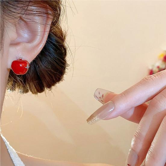 1 Pair Stud Earrings, Fruit Asymmetric Design Ear Studs with High-Temperature Enamel Technology, Lightweight Women Earrings for Daily Wear