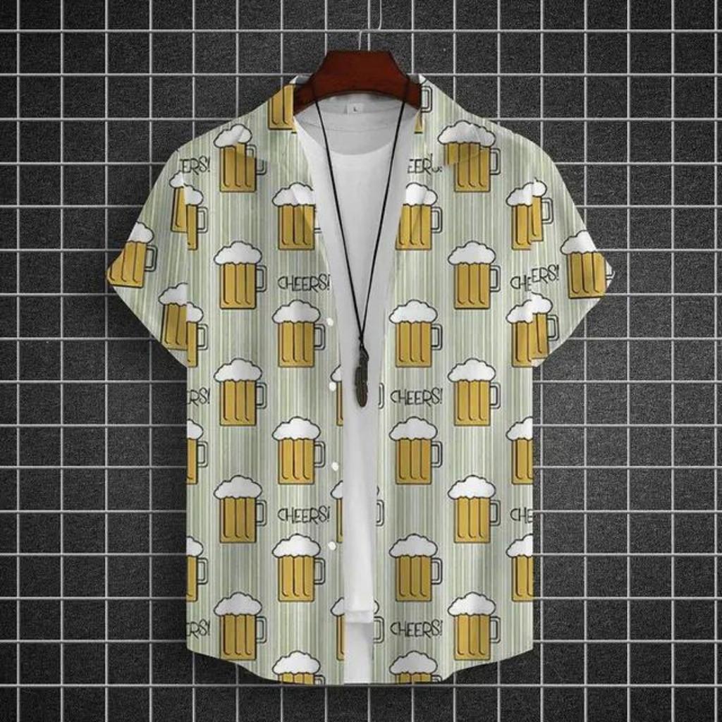 Рубашка с принтом пива для мужчин, 3D рубашки с коротким рукавом, футболки для вечеринок, летние повседневные топы, свободная одежда больших размеров