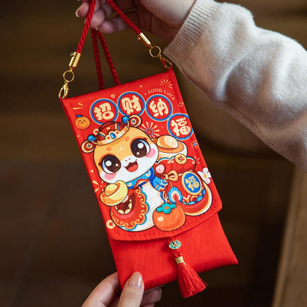 Китайский Новый год 2025 Красный конверт Праздник Весны Счастливые красные конверты Тканевый красный конверт Новый год