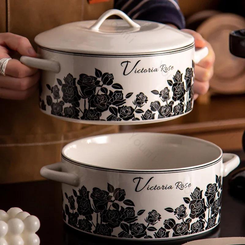 Retro Black Flowers Ceramic Plate High End Restaurant Steak Plate Home Delicious Dishes Salad Dining Plates Exquisite Tableware