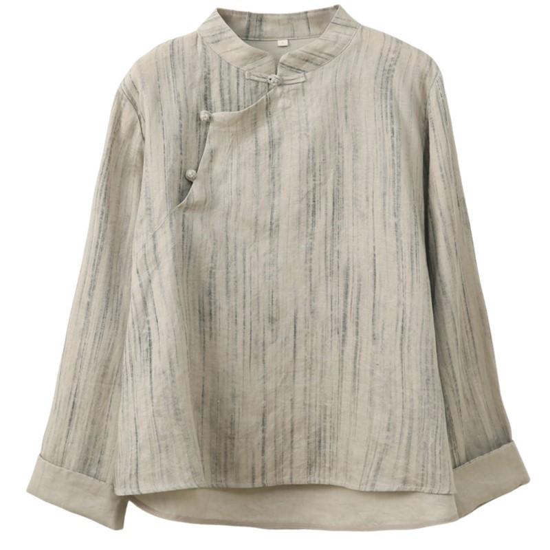 Johnature Женские китайские рубашки, топы, стойка, длинный рукав, блузки на пуговицах, весенние винтажные мягкие женские рубашки