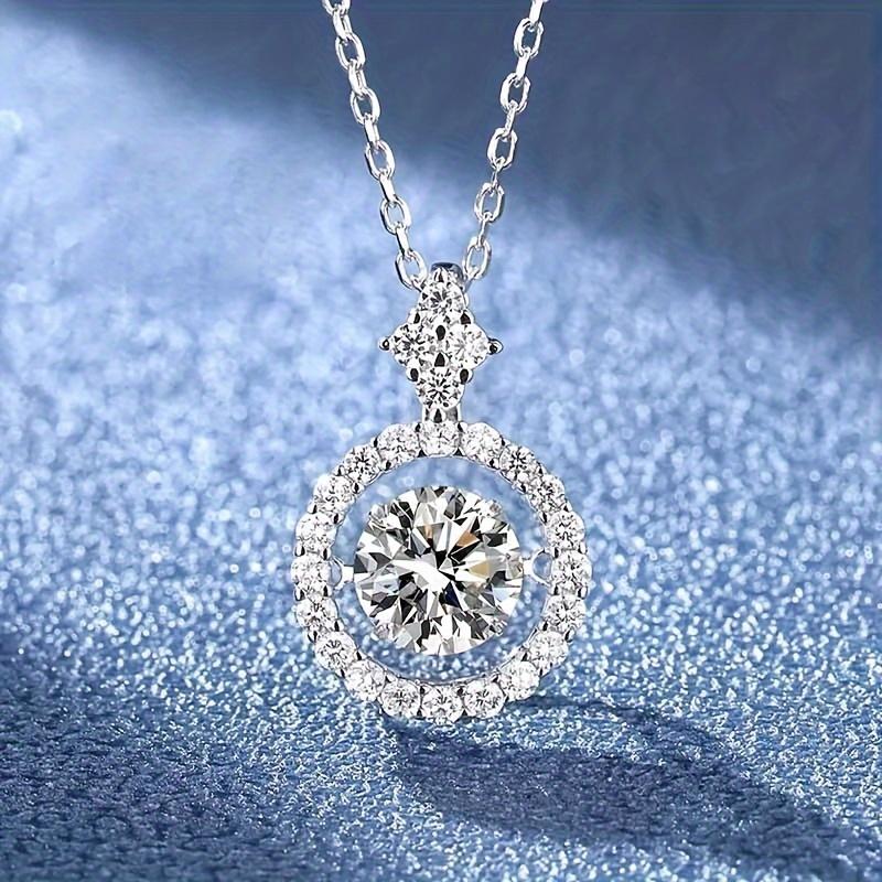Круглое ожерелье с подвеской из циркона 1 карат - роскошные ювелирные изделия из посеребренной титановой стали 925 пробы с элегантным стилем для помолвки, свадебных подарков