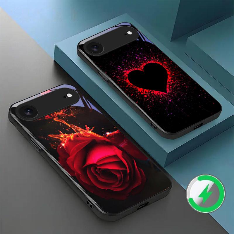 Великолепная Огненная Роза Подходит для iPhone 17 Pro Max 16E 15 Pro 14 13 Plus 12 mini 11 16 Air 17Pro Магнитный Стеклянный Чехол для Телефона