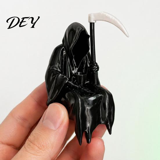 Готические Настольные Украшения 3D Печатная Статуэтка Жнеца с Кофе и Косой, Акценты Декора Комнаты в Темном Стиле, Уникальная Арт-Фигурка для Домашнего Офиса Книжной Полки