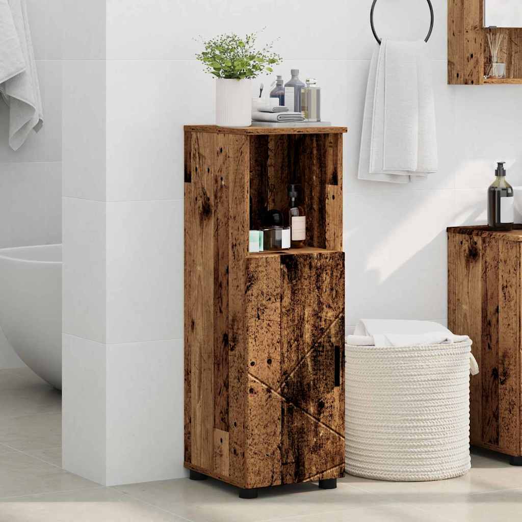 Bathroom Cabinet with Storage and Door Rustic Wood Finish 30 x 35 x 95 cm