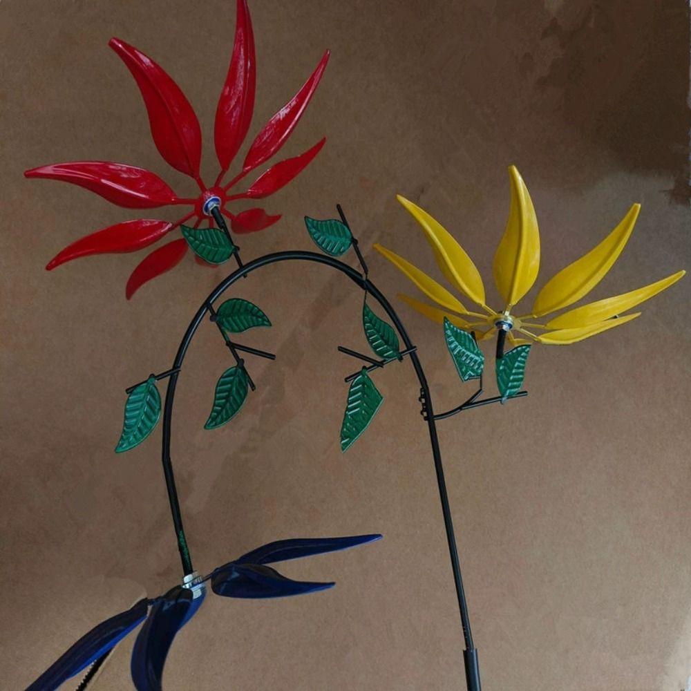 Ландшафтное Художественное Украшение Металлический Ветряк Креативный Прочный Садовый Колышек с Вращающимися Цветами Ветряной Ротатор Парк