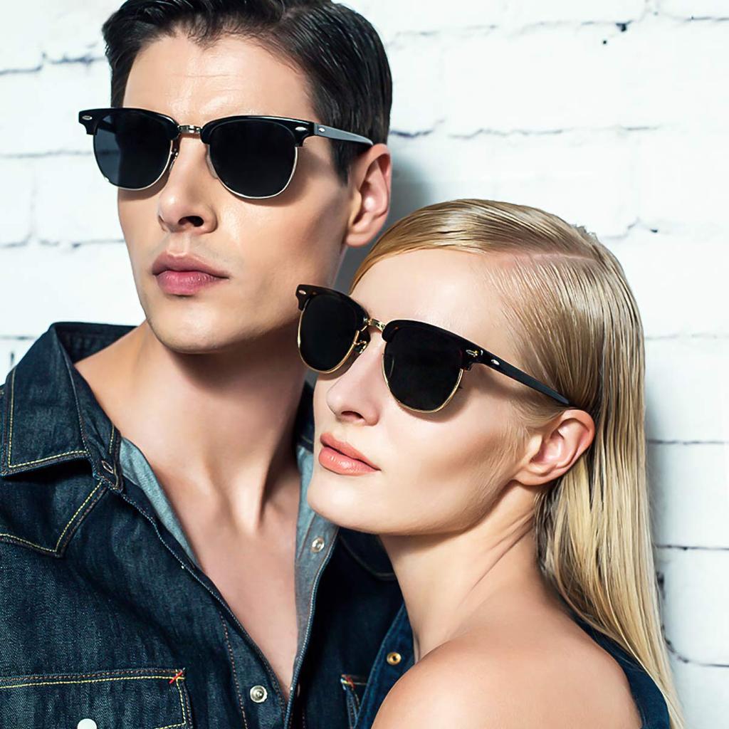 Поляризованные квадратные очки в стиле ретро-клуба, ультралегкие, UV400, спортивный футляр для очков для вождения, в комплекте [LumiSyne] Мужские солнцезащитные очки, полуободковые, с вырезом,