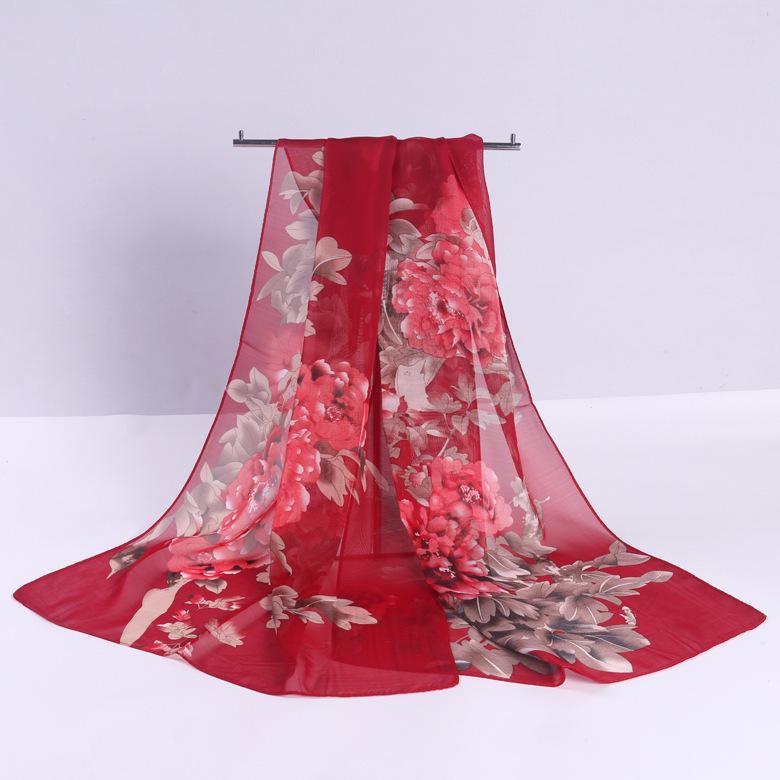 Весенне-летний шифоновый шелковый шарф: Легкая, напечатанная и универсальная женская солнцезащитная шаль