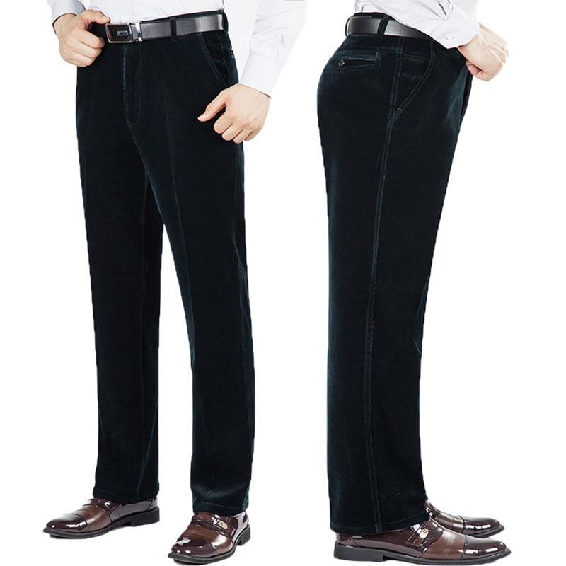 Мужские вельветовые брюки, эластичные прямые брюки, повседневные свободные брюки с высокой талией в стиле ретро, ​​деловые деловые костюмы
