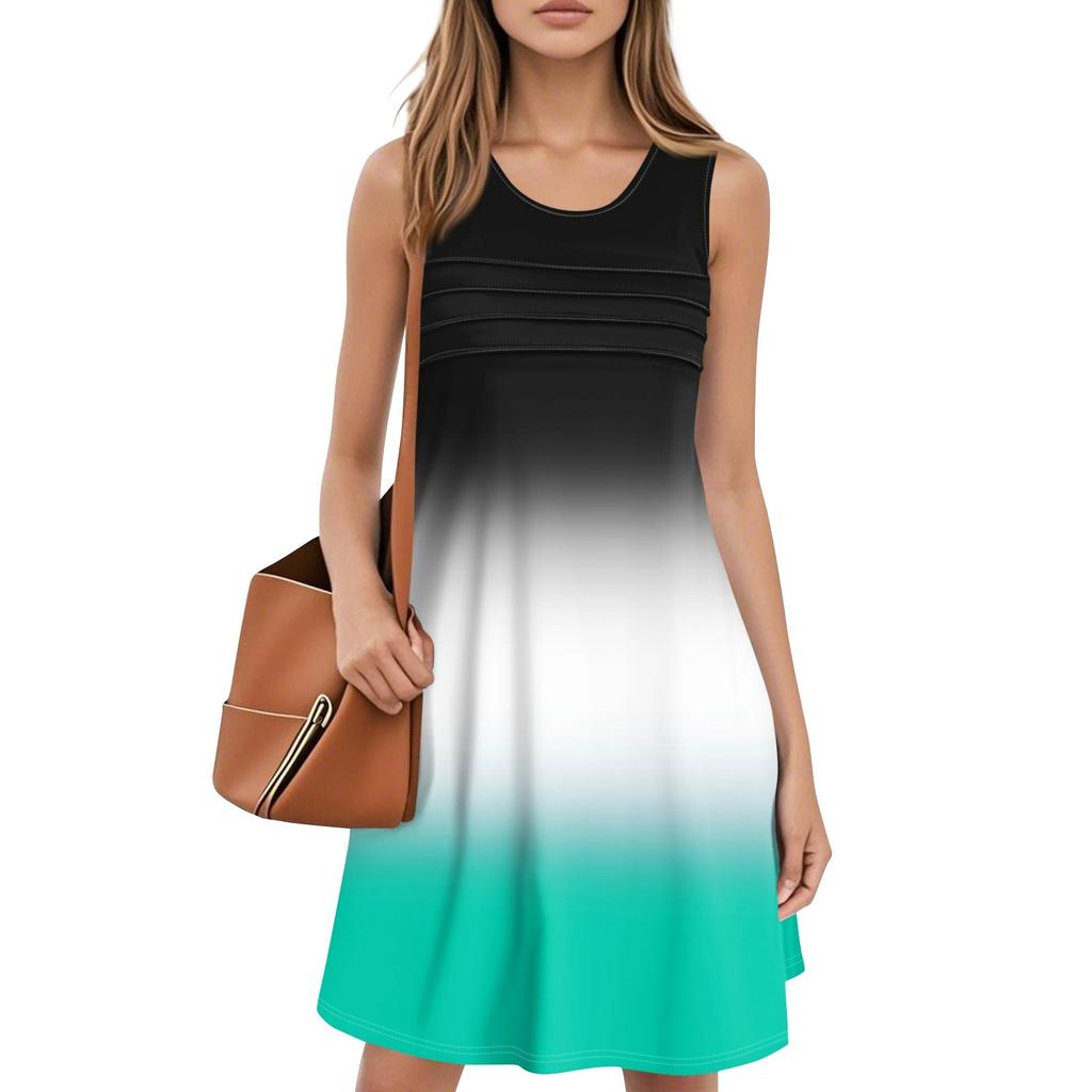 Женские летние платья с круглым вырезом, плиссировкой спереди, без рукавов, карманами, сарафаном, повседневным платьем