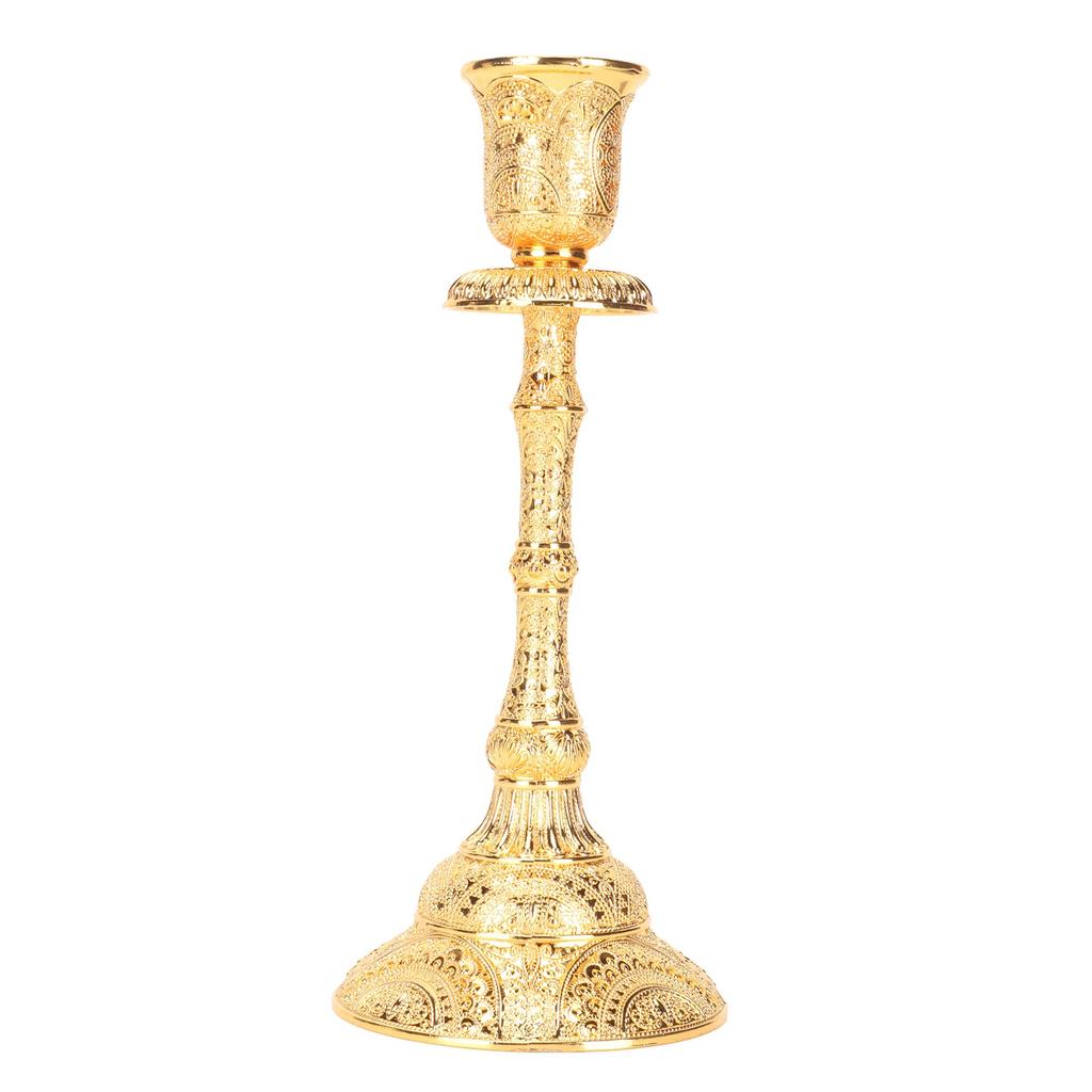Gold Candlestick Holder Vintage Alloy Exquisite Carving Decor Metal Pillar Candlestick for Dining