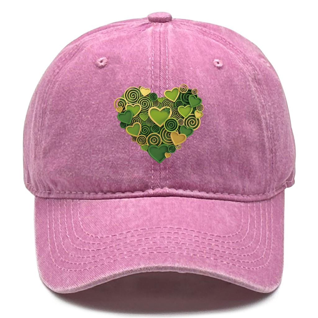 Green Heart Circle Printed Baseball Cap Adjustable Unisex Baseball Hat Leisure Raw Brim Sun Hat For Outdoor Fishing Cycling