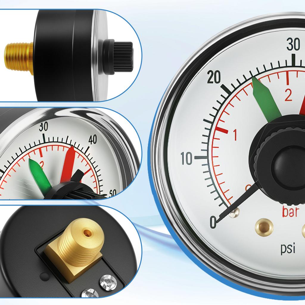 2/4 шт. Манометр давления фильтра для бассейна от 0 до 60 фунтов на кв. дюйм 2-дюймовая шкала Точный манометр для контроля давления воды Метр Детали насоса воздушного компрессора