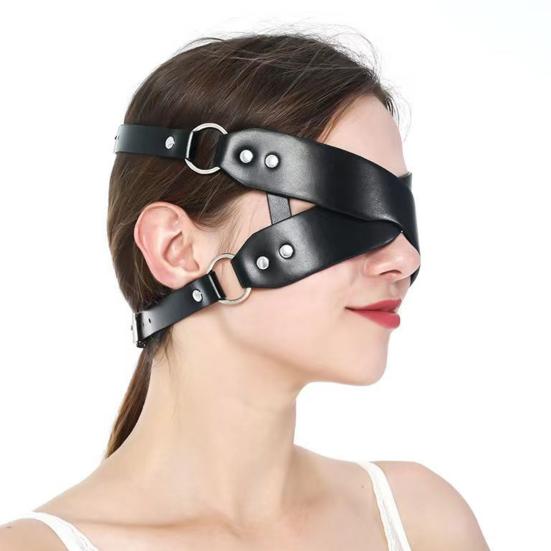 Women Faux Leather BDSM Face Mask Adjustable Blindfold & Gag Headgear for Roleplay Breathable Comfortable Discreet Adult Toy for Couples'