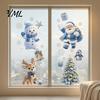 Cute Cartoon Penguin Stickers 4Pcs Christmas Static Window Clings, Blue Santa Snowman Reindeer Seasonal Home Accents Stickers, Reusable Double