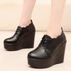Small Size 33-43 Deep Mouth Genuine Leather Shoes Thick Bottom Platform Pumps 2025 Winter High Heels Wedges Shoes Office Model