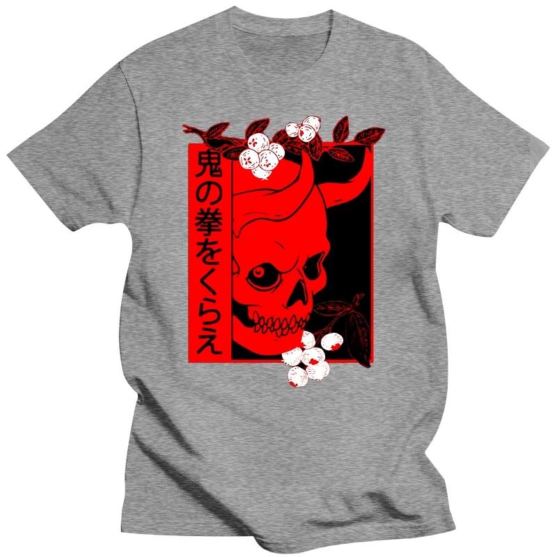 Японский Демон Искусство Лицо Череп Дьявол Они Харадзюку Эстетическая черная футболка S-3Xl Топы Новая унисекс смешная футболка