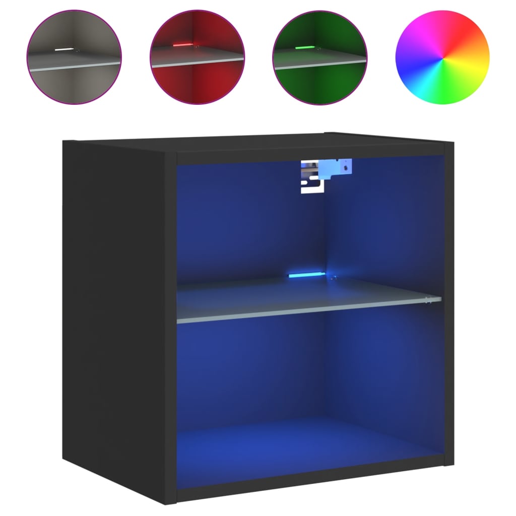 Wall Mounted Nightstand with LED Lights Black