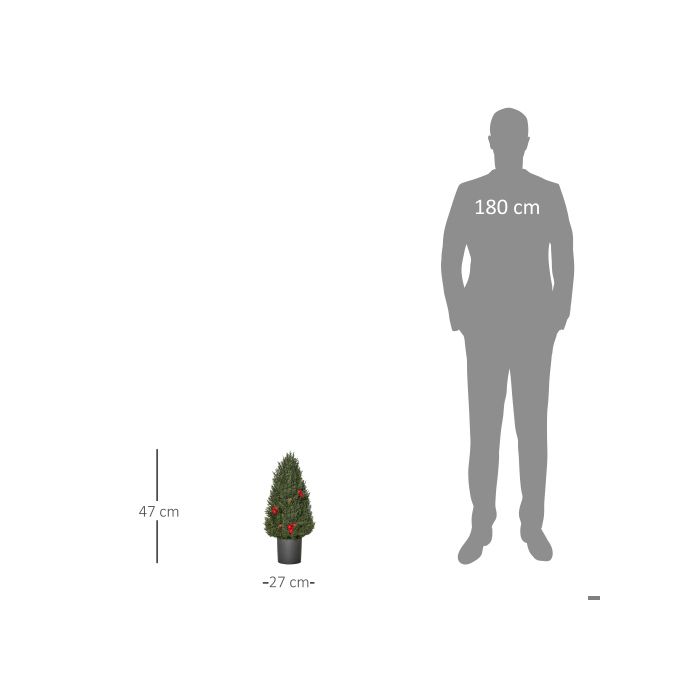 HOMCOM Sapin de Noël de 50 cm avec 7 baies rouges et 6 pommes de pin Sapin artificiel en PVC PE vert Décoration festive