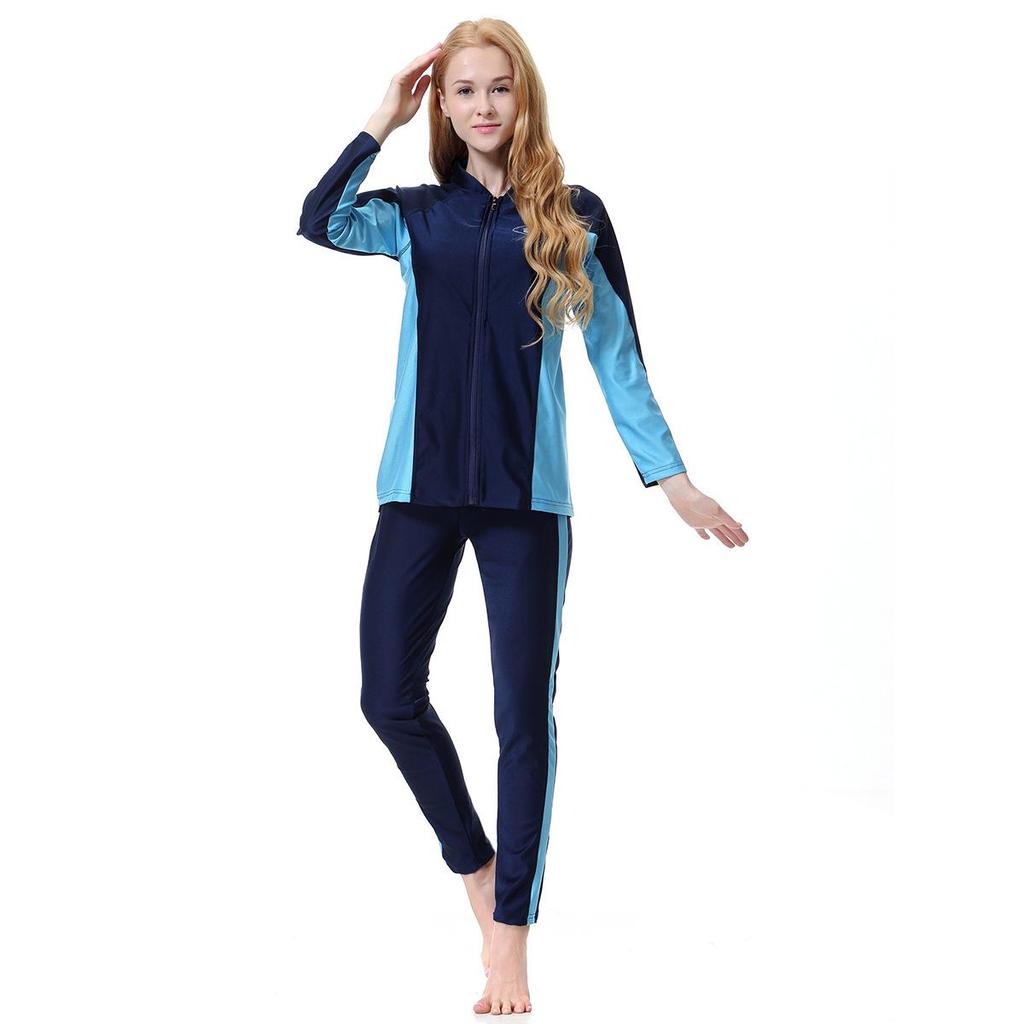 Женский консервативный купальный костюм с защитой от солнца: Длинный рукав, брюки и молния, идеально для путешествий к морю и горячих источников.