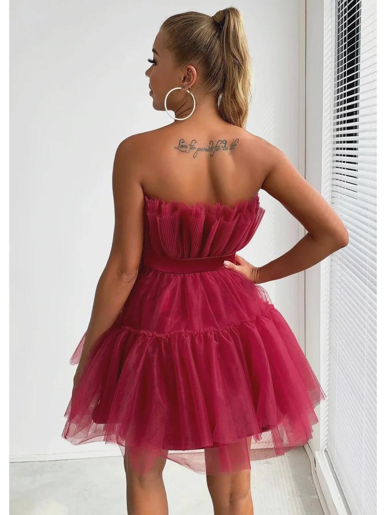 WT2025 Элегантное платье из сетчатого тюля с бантом