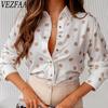 Women's Fashion Casual Summer Spring Print Long Sleeve POLO Neck Blouses & Shirts