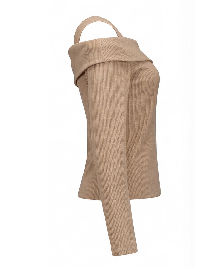Вязаный топ Myuleus с открытыми плечами [Бежевый]