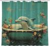 Funny Teal Dolphins Shower Curtain, fresh green  style, lovely ocean dolphin print, premium waterproof polyester fabric