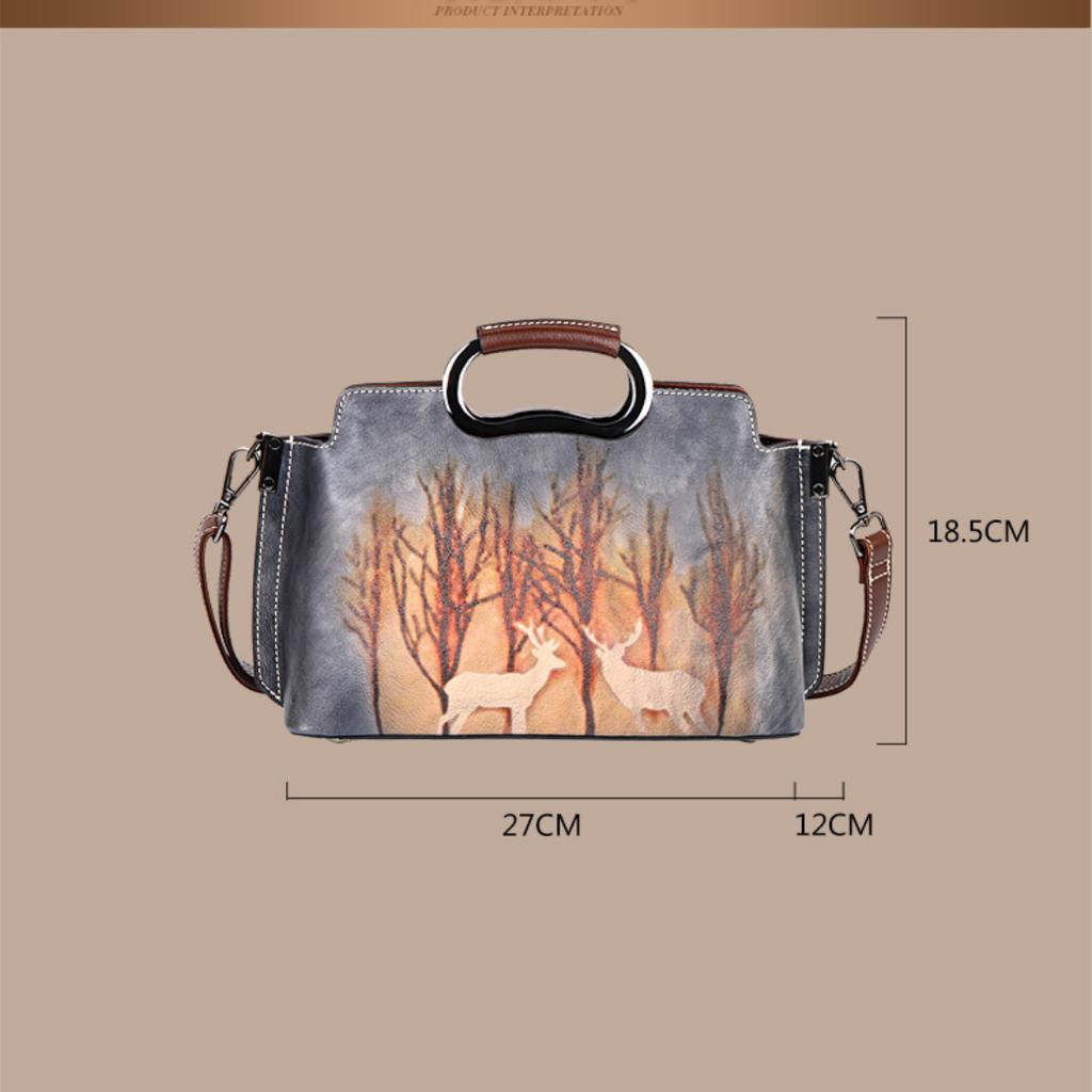 Кожаная сумка с текстурой на одно плечо, косая сумка, винтажная сумка ручной работы с оленем, женская сумка