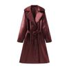 Kaslead New Arrival Women's Clothing Fashion Style Fashion Polo Collar Series Belt Mid Length Long Length Leather Wind Coat Outwear