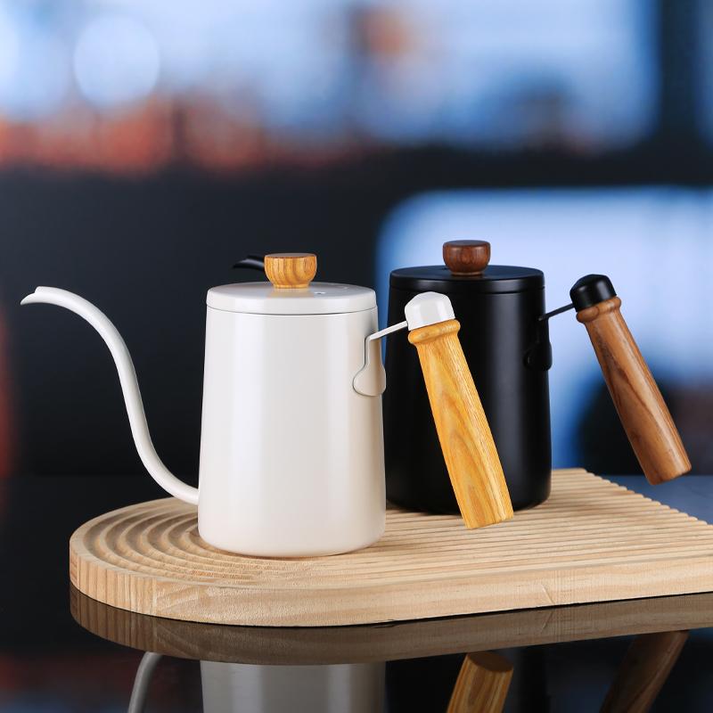 Портативный специальный чайник для кофе pour over из нержавеющей стали с изогнутым носиком, кофейник с деревянной ручкой