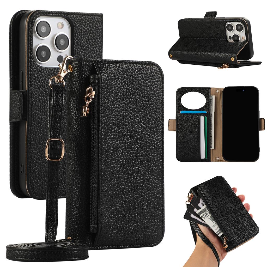 Crossbody Zipper Wallet with Card Holder Phone Case for IPhone 16 15 14 11 Pro Max XS X XR 7 8 Plus 13 12 Mini Se4 Leather Cover