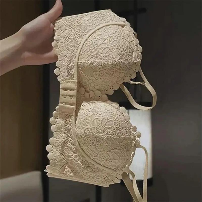 No Wire Lace Bra Thin Push-up Underwear Women's Lace Spaghetti Strap Underwear with Push Up Wireless Bra Mid Waist