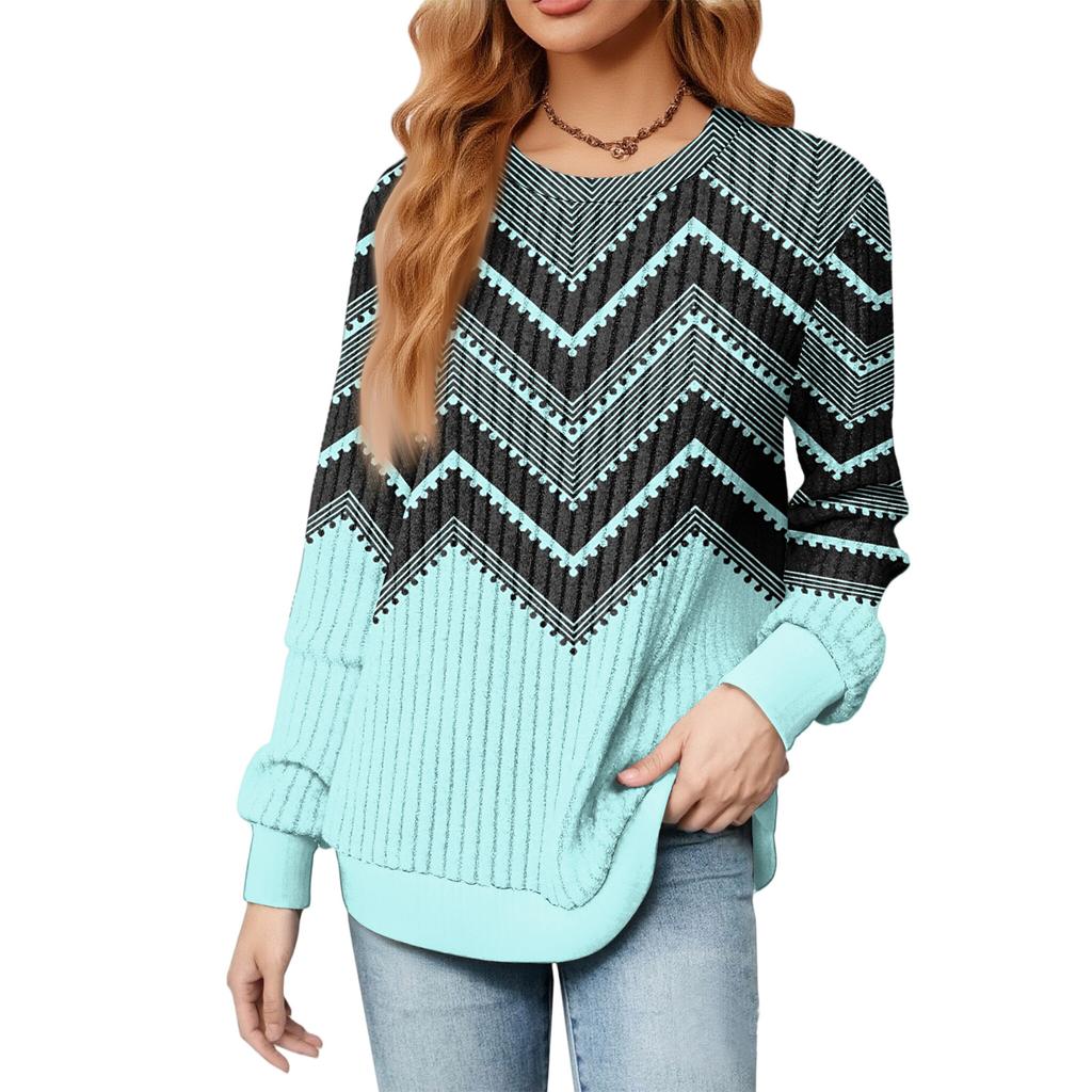 Fashionable Women's Long Sleeved Gradient Floral Print Lightweight Sweater With Loose Round Neck Top