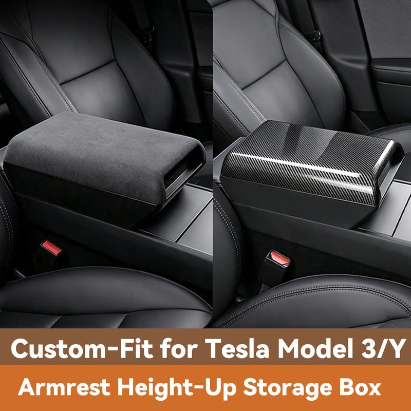 For Tesla Model Y Juniper -2026 Center Armrest Booster Pad Suede Leather Magnetic Storage Box Model 3 Higher Armrests Box
