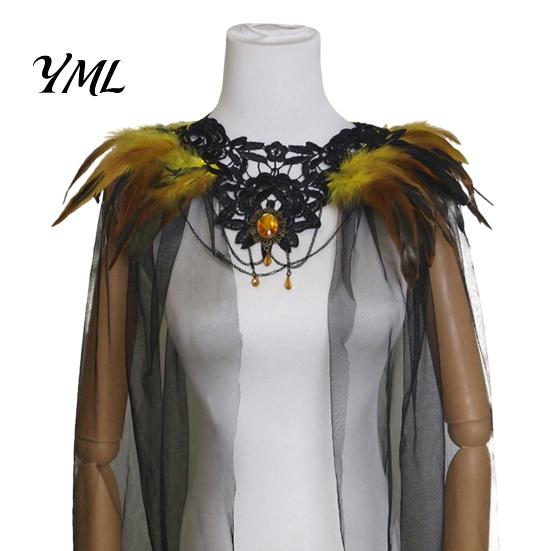 Elegant Gothic Accessory Feather Cloak for Men Women, Halloween Tulle Cape with Dark Aesthetic Costume Shawl Shrug Shoulder Wrap Witch Cosplay