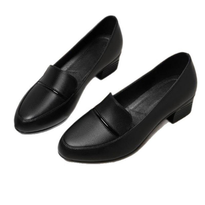 Осенние туфли на толстом каблуке средней высоты для женщин среднего возраста из мягкой кожи, удобные туфли-лодочки на высоком каблуке