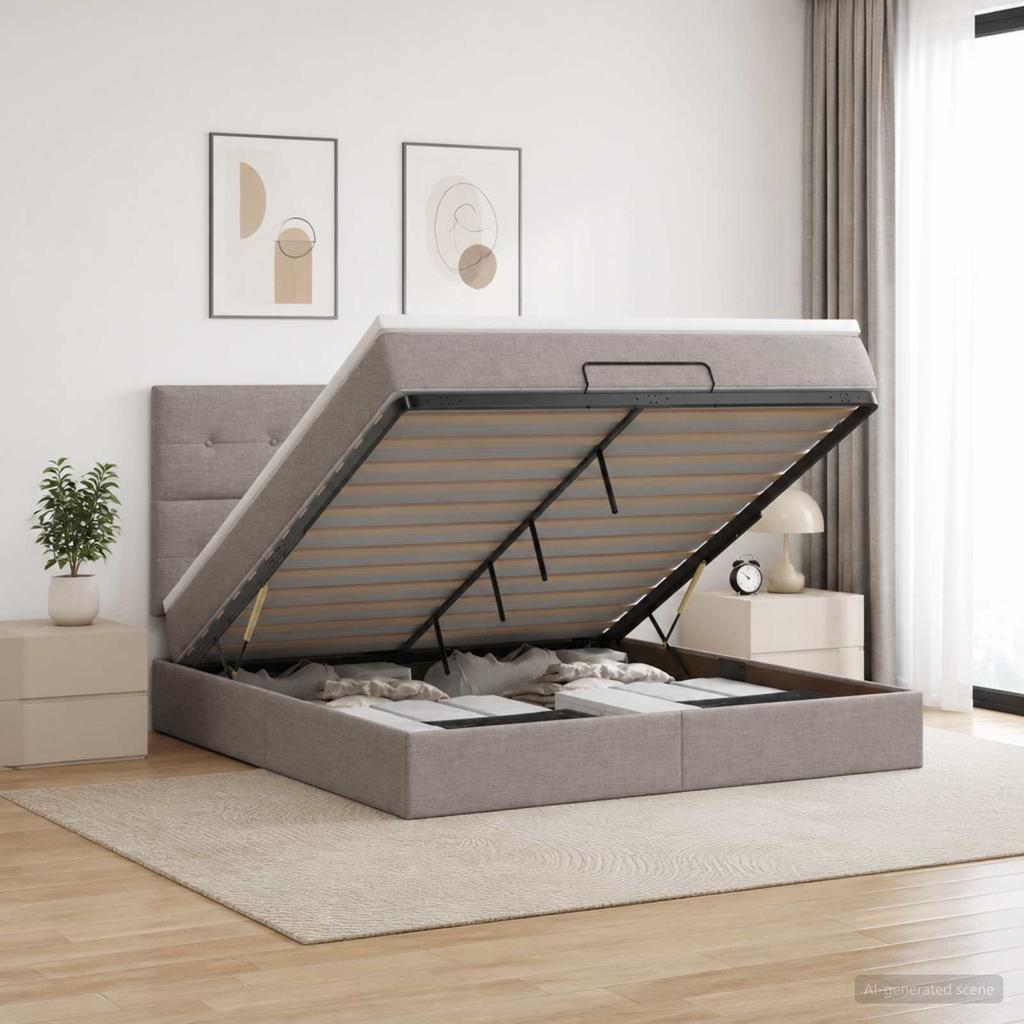 Ottoman Bed with Mattress and Headboard Taupe 140 x 190 cm Fabric