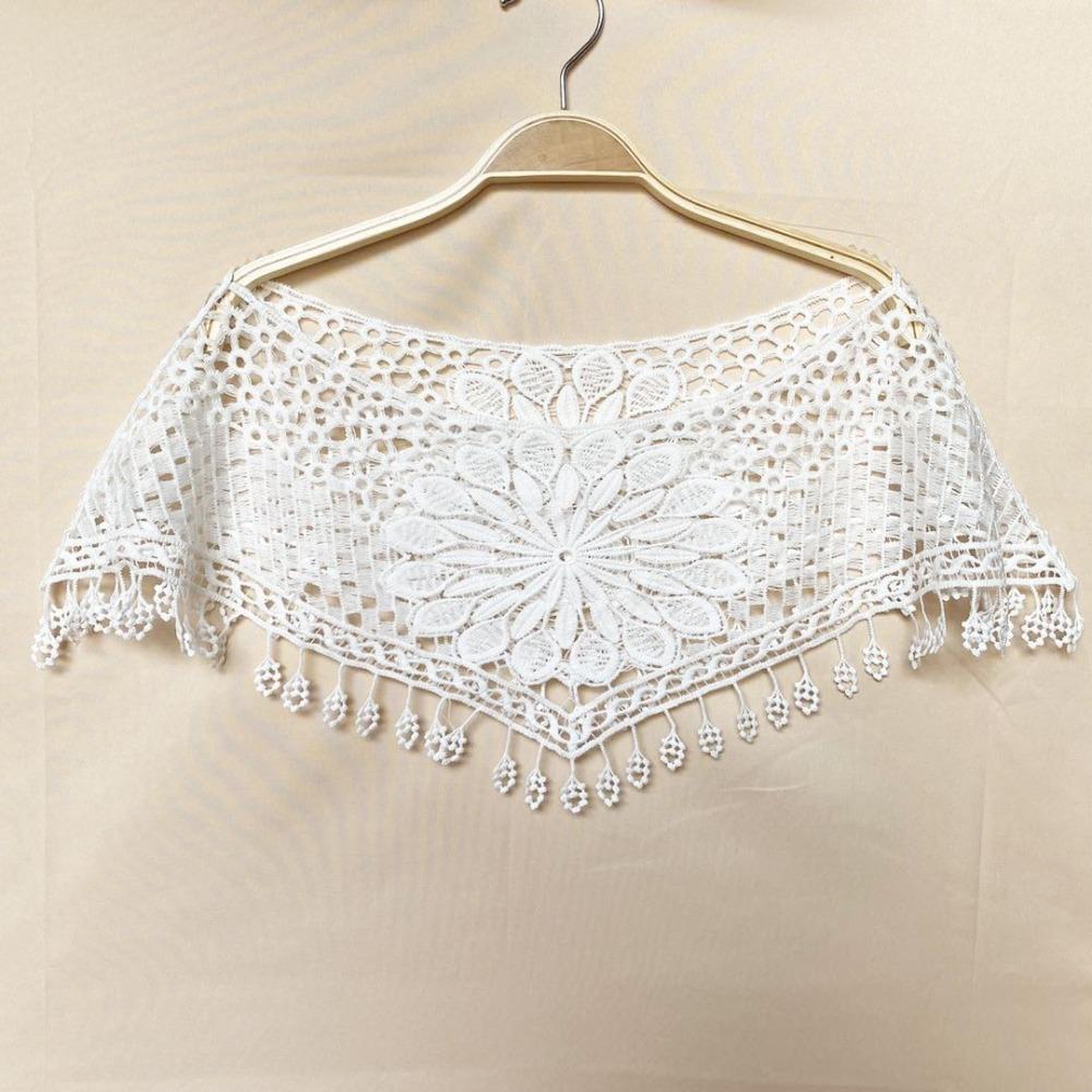 Hollow Out Lace Shawl Poncho Elegant Lace Neckline Shirt Cover Lace Cover Up Tops Daily