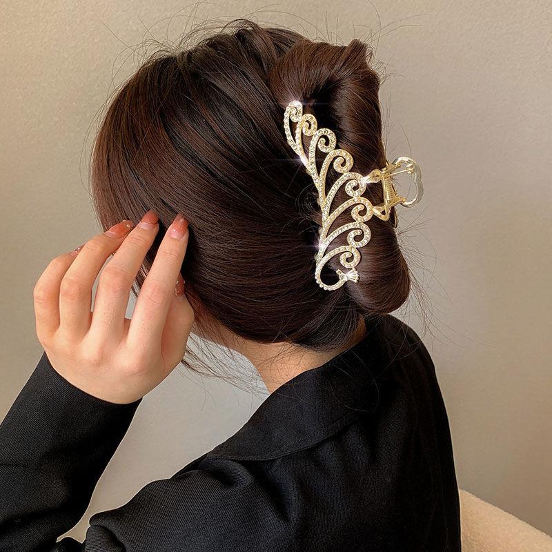 1PC Elegant Metal Rhinestone Hair Claw Gold Color Hollow Geometry Hair Clips for Women Vintage Hairpin Hair Crab Hair Accessories