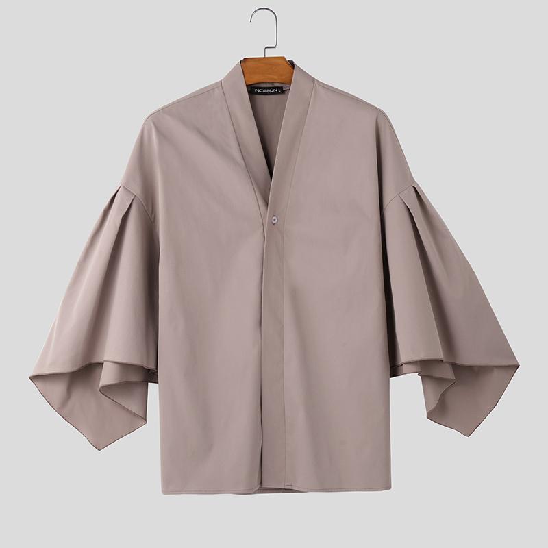 INCERUN Мужской V-образный вырез с нерегулярными расклешенными рукавами V-образный вырез на одной пуговице повседневный свободный кардиган топы