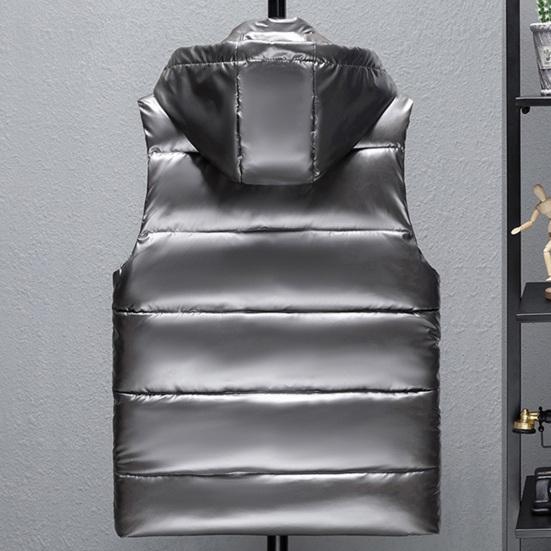 Мужской жилет, пальто с воротником-стойкой, с капюшоном, без рукавов, застежка-молния, зимний жилет, верхняя одежда с карманами, однотонный цвет