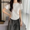 Summer Short Sleeve T-shirt Women's Square Shoulder Tight Short Irregular Tops