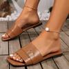 Fashion Ladies Shoes 2024 New Square Toe Women's Slippers Summer Rome Open Toe Solid Outdoor Flat Casual Beach Large Size Slippers