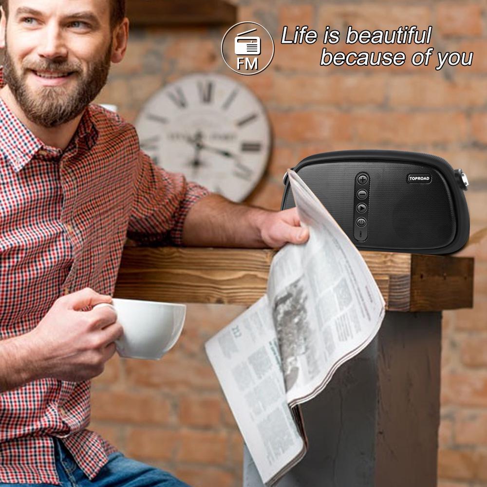 TOPROAD Портативный Bluetooth-динамик 12 Вт, беспроводной 3D-стереозвук, поддержка басов, FM-радио, AUX USB